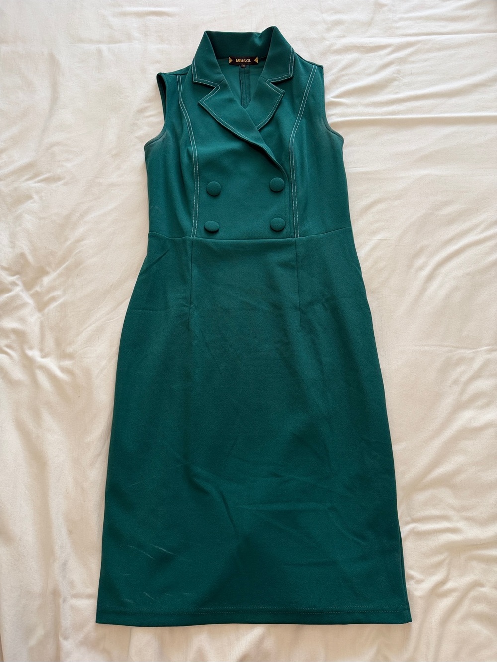 Miusol Sleeveless Double-Breasted Teal Green Midi Dress